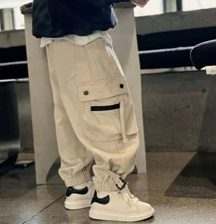 2025 New Boys' Cargo Pants Spring Autumn Casual Street Dance Cuffed Ankle Long Pants Toddler Boys