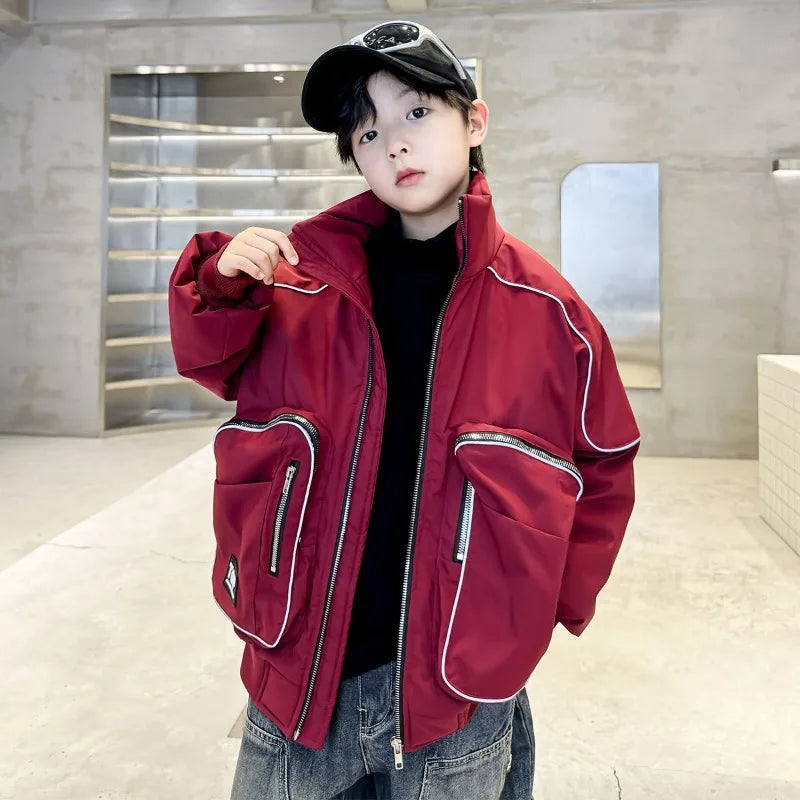 2025 New Boys' Winter Padded Quilted Windbreaker Jacket for Big Kids Waterproof Windproof Outdoor Jacket with Thermal Insulation