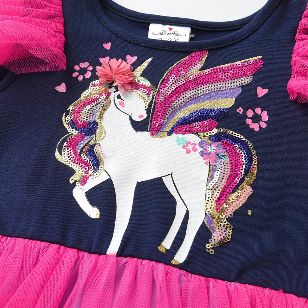 VIKITA Girls Summer Dress Kids Princess Gradient Sequined Wedding Birthday Party Gown Elegant Fashion Frocks Unicorn Costumes