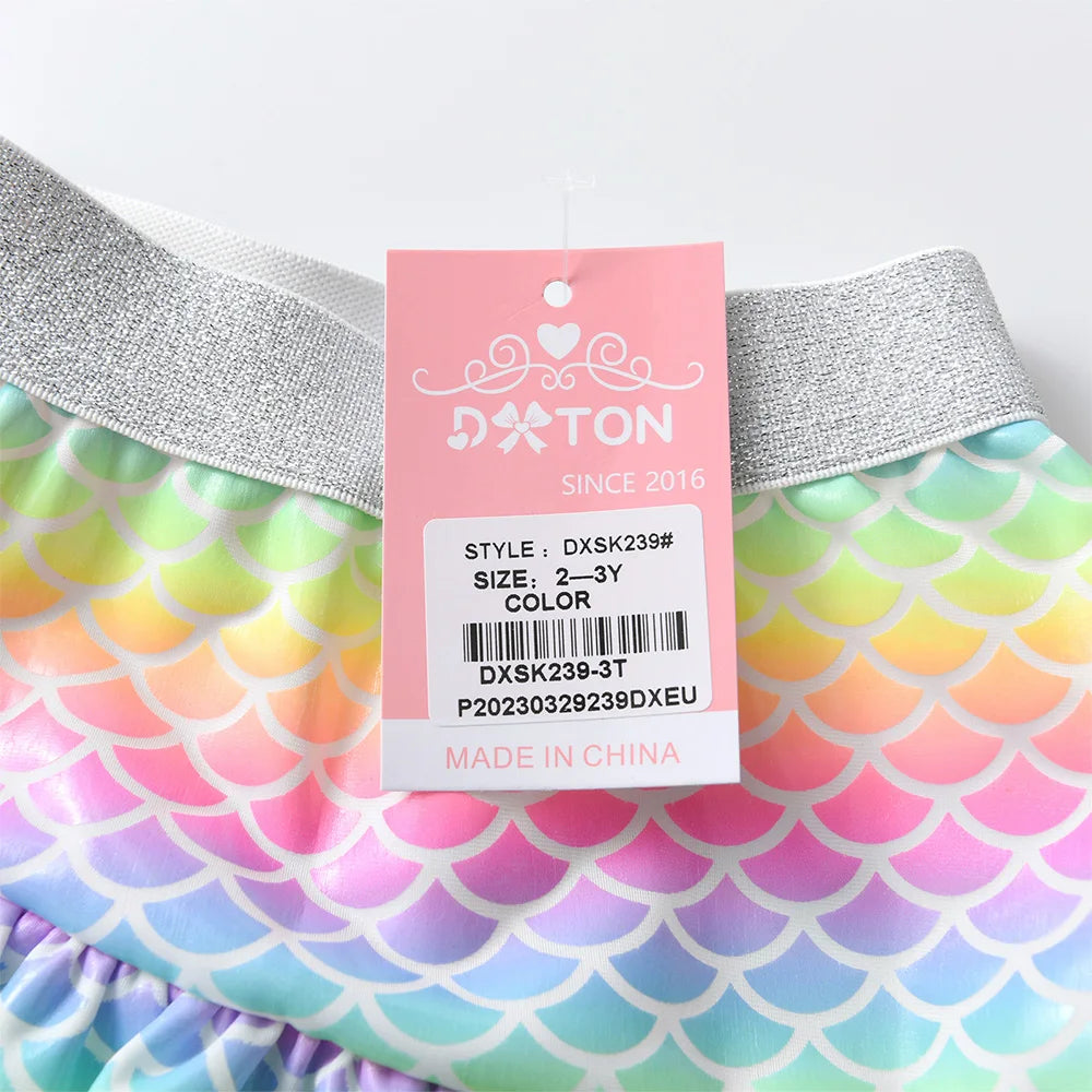 DXTON Girls Ball Gown Skirt Children Clothing Summer Autumn Spring Colorful Mermaid Print Ruffles Miniskirt Kids Mesh Tutu Skirt