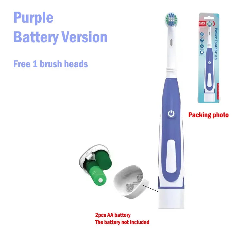 Electric Toothbrush Rounded 3D Heads Teeth Brush Soft Bristle Vibrate Rotation Gum Care Battery Power Teeth Whitening For Adults