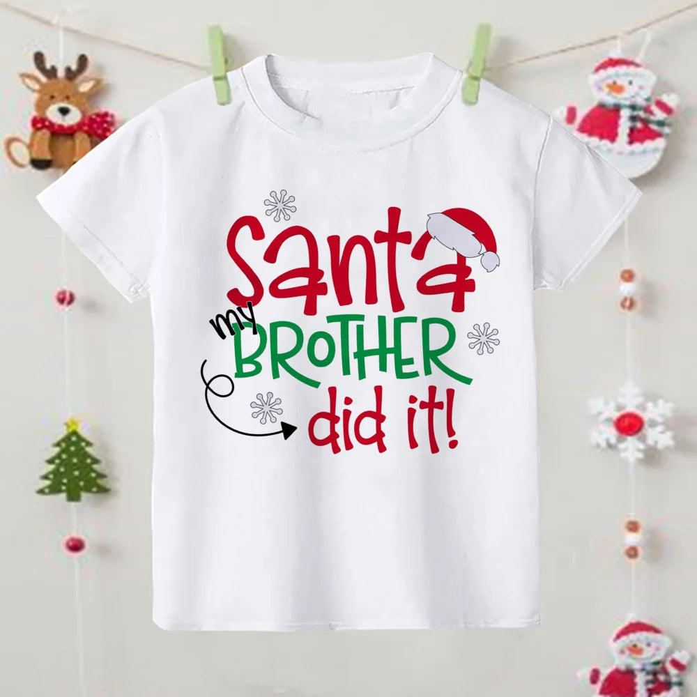 Christmas Children's T-shirt Xmas Party Gift Boys Girls Sibling T Shirt Outfits Clothes Kids T Shirts Cute Short Sleeve Tops Tee