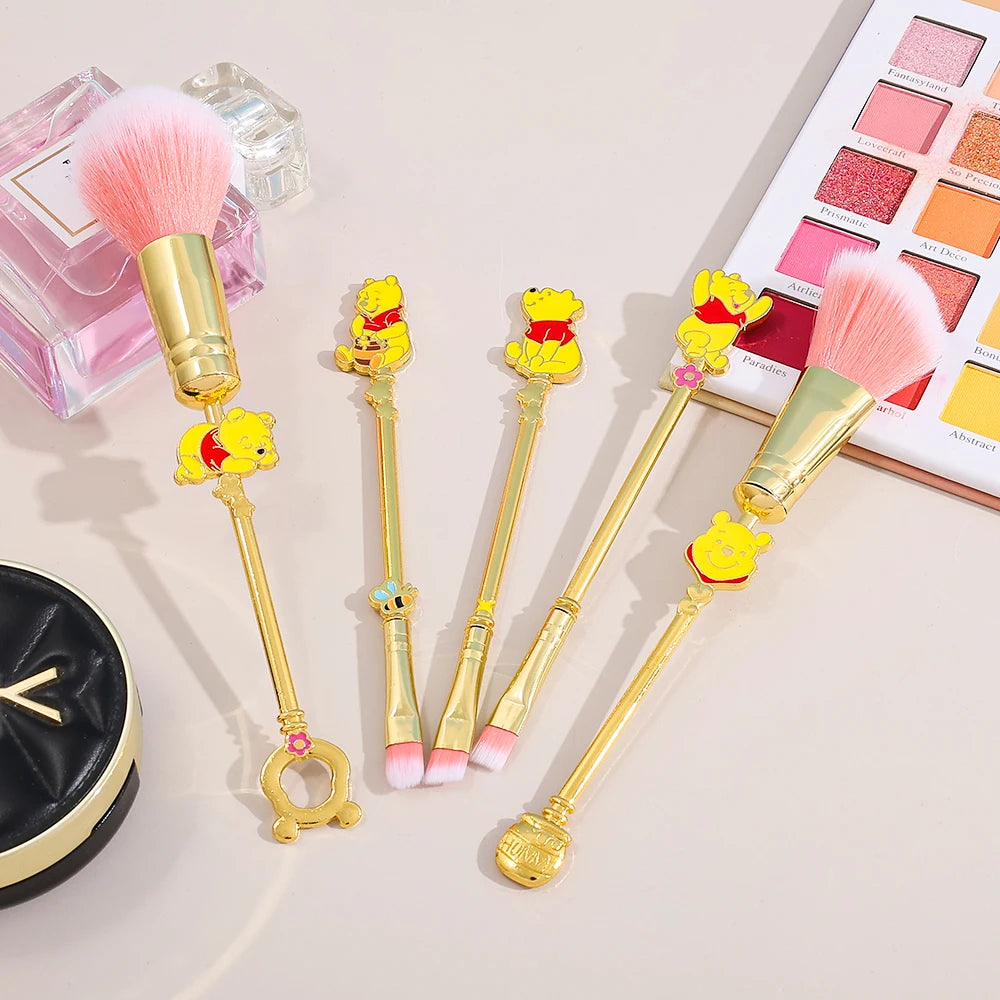 5pcs Winnie the Pooh makeup brush set, metallic texture, cartoon cute Winnie the Pooh eye shadow brush makeup brush