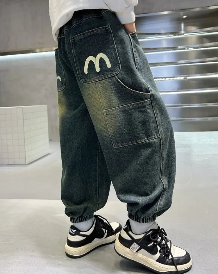 Boys' Fleece-Lined Jeans 2025 New Autumn/Winter Thermal Insulated Trendy Long Pants for Big Tall Kids, Stretchy Fabric Loose Fit