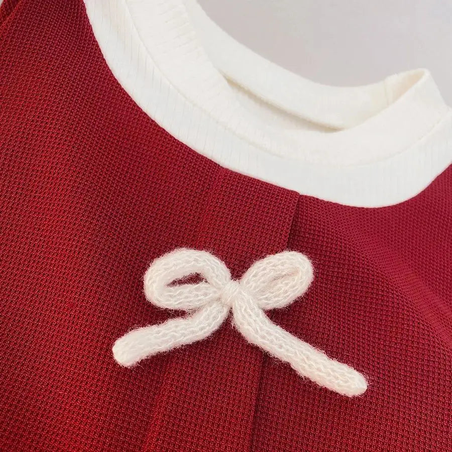 New Korean Style Baby Girl Dress For Spring And Autumn, Sweet Bow Children'S Long Sleeved Clothes (9 Months -3 Years Old)