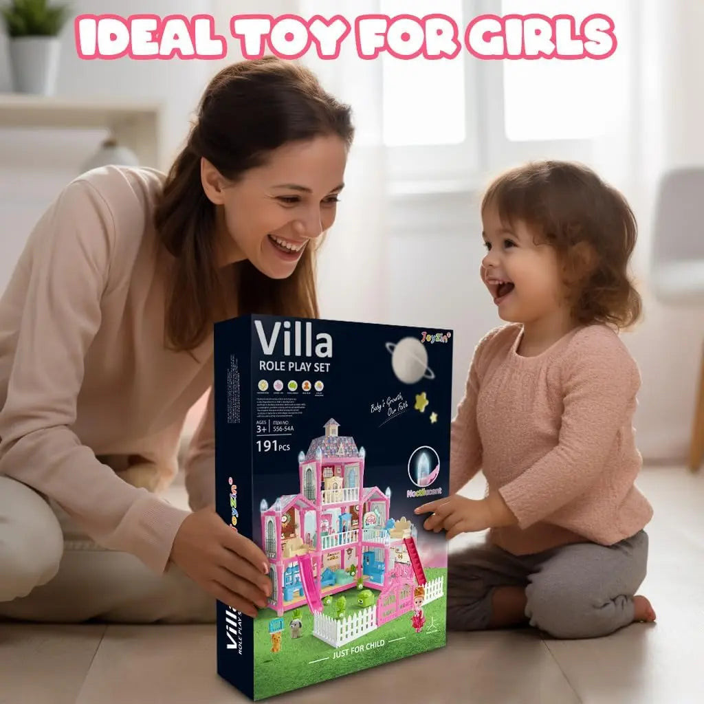 Doll House for Girls 2/8 Rooms Dollhouse with Dolls Figure Furnitures LED Light Toddler Playhouse Chrsitmas Gift for Kids Child