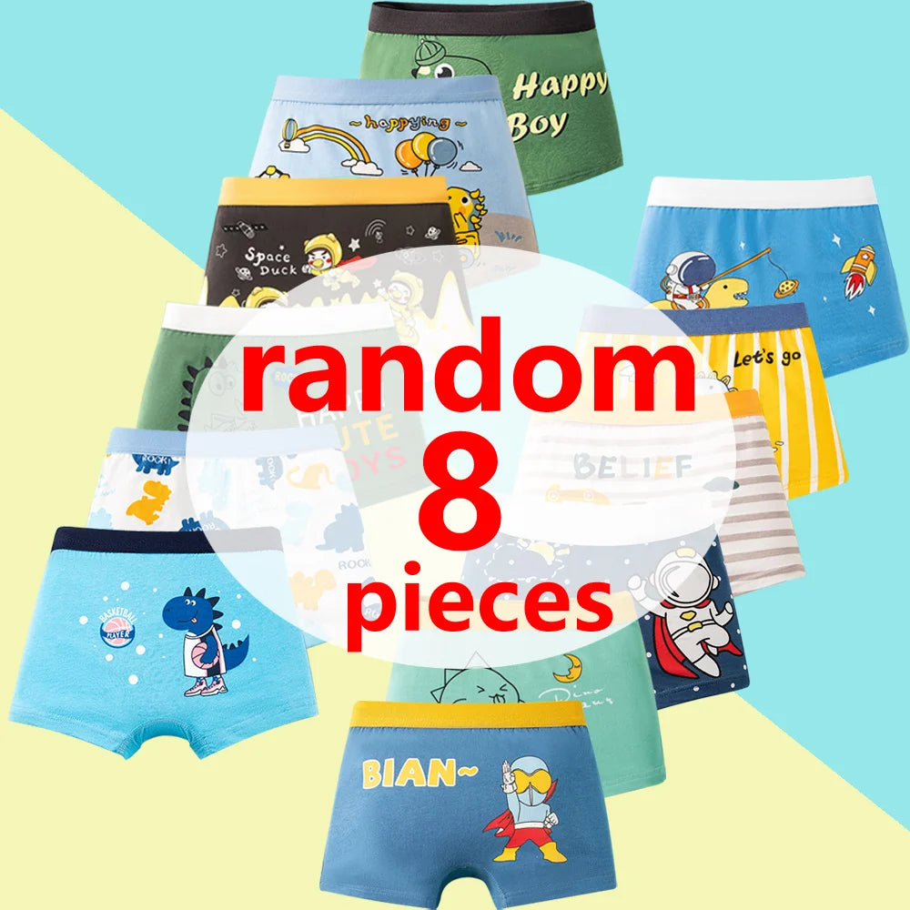 1/4/8/12 Pcs/pack Boys Boxer Briefs Kids Cotton Underwear Baby Boy Underpants Teenager Cartoon Print Soft Children Panties 4-12Y