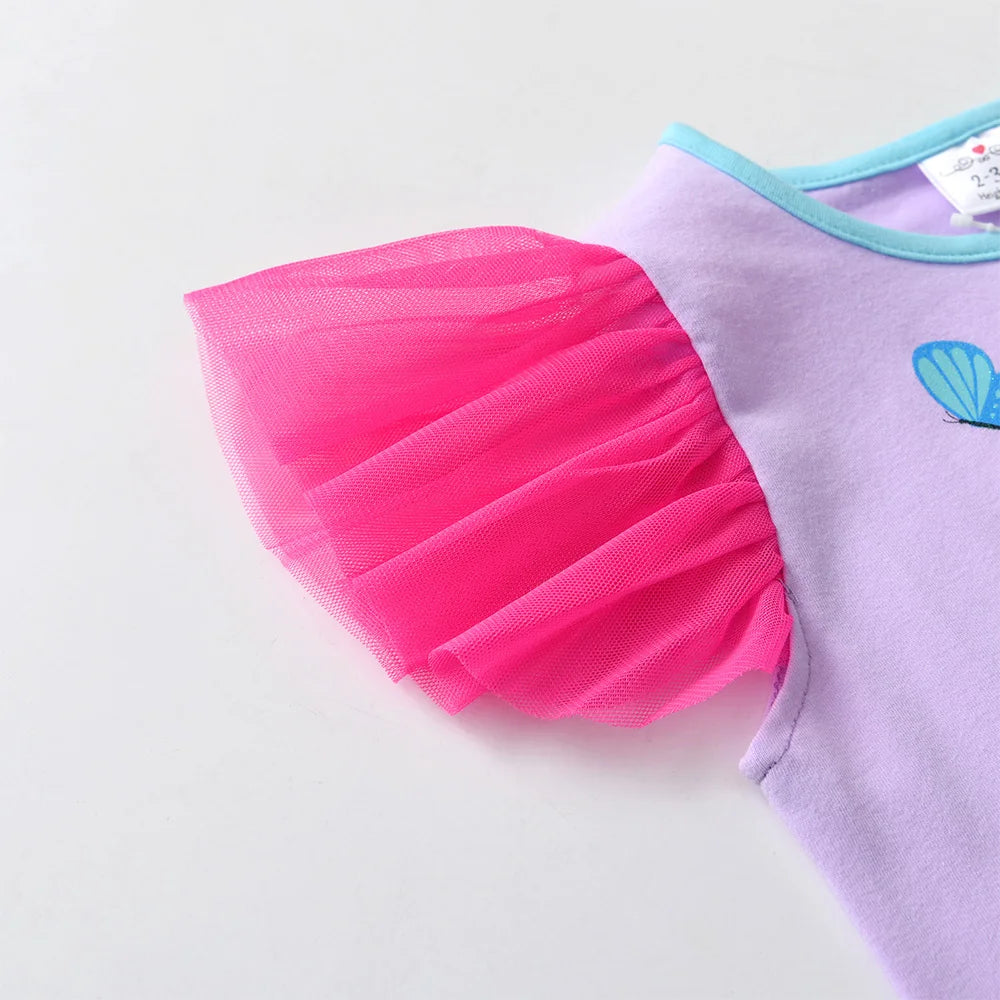 VIKITA Girls Flare Sleeve Summer T Shirt Kids Unicorn Flower Print Cartoon T Shirts Kids Casual Daily School Cotton Casual Tops