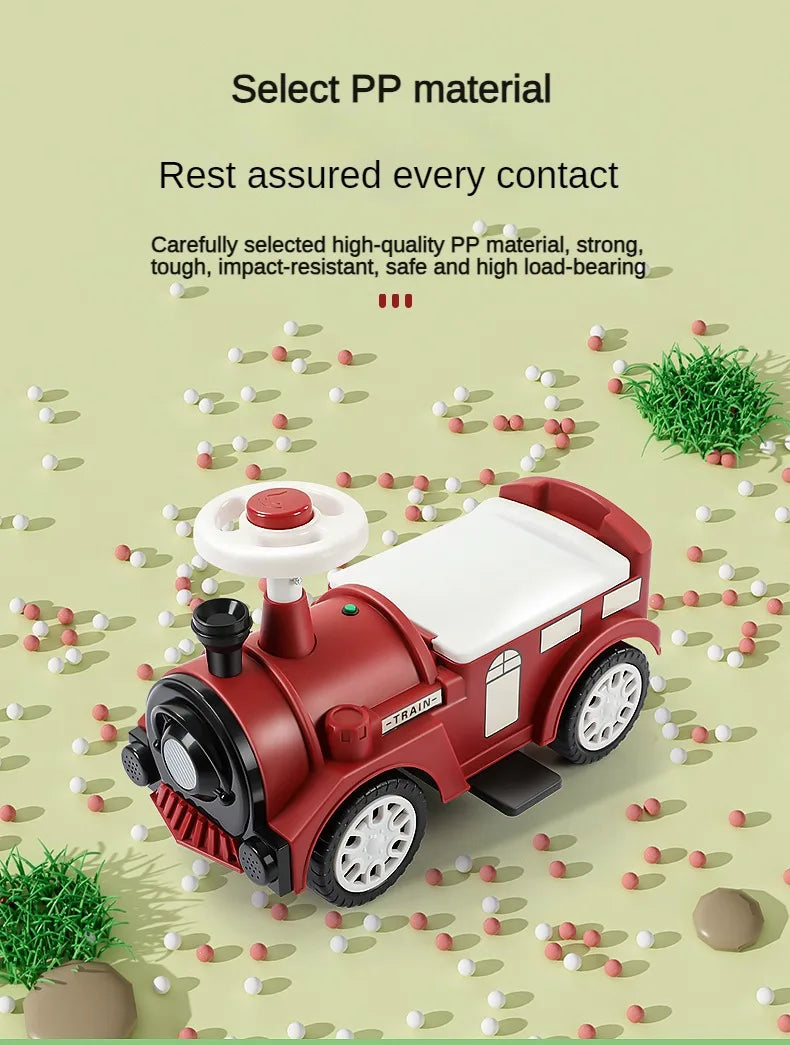 Kids Ride On Train with Lights & Music Under Seat Storage Gift for Toddlers Boys Girls Retro Balance Bike Balance Car Toy