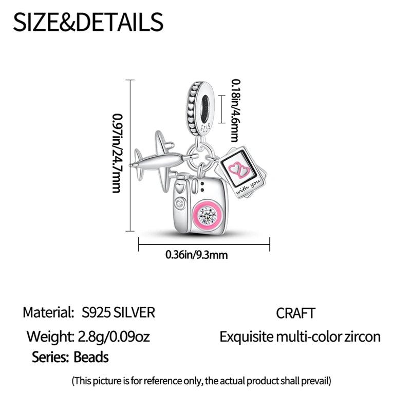 Pink Series Original 925 Sterling Silver Charm Bead Travel Airplane Pendant Fit Original Bracelet Necklace For Women DIY Gift