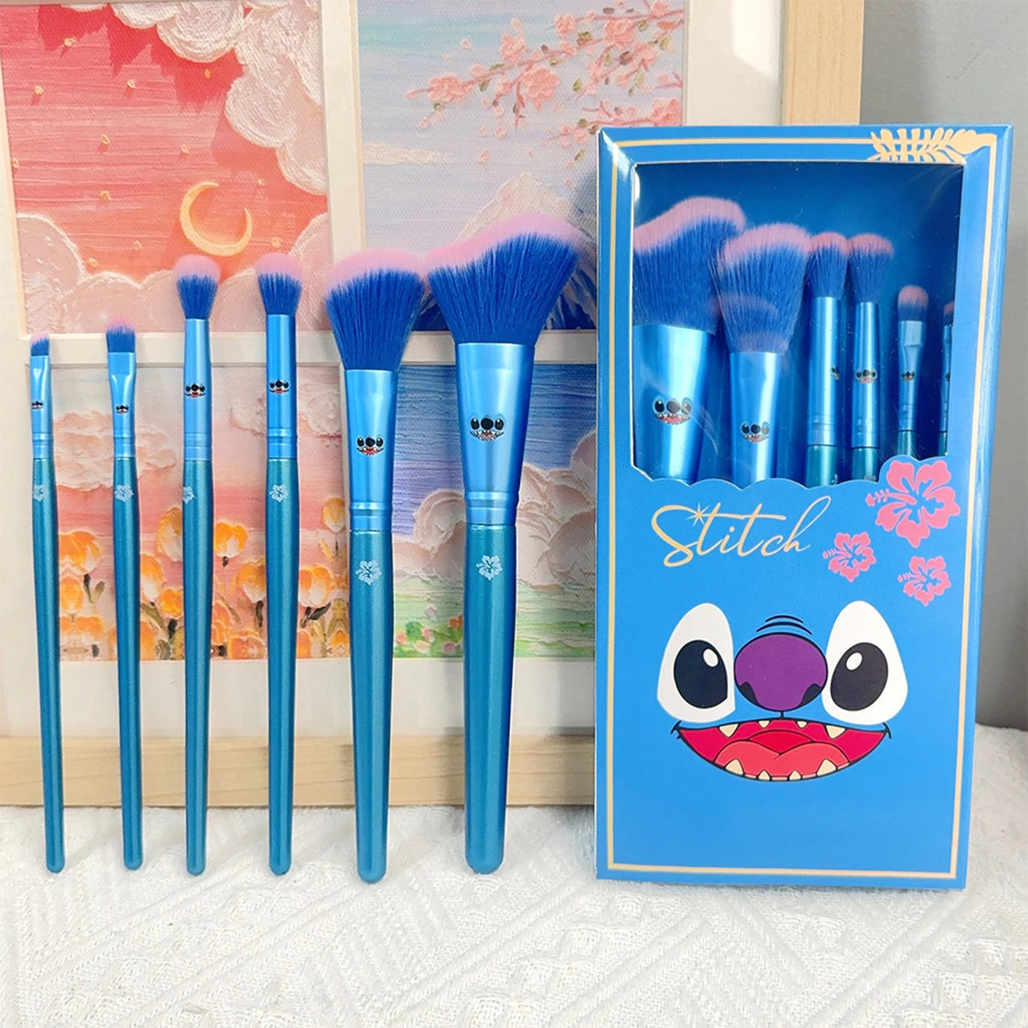 Cartoon cute Stitch makeup brush set, creative makeup tools, suitable for girls' birthday parties, holiday gifts
