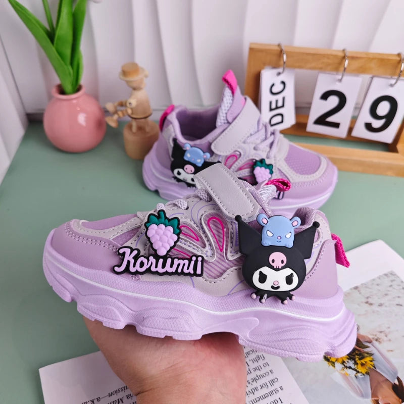 Kids'Casual Shoes Children Cartoon PU Leather Spring Fashion Outdoor Sneakers Breathable Anti-slip Purple Khaki Size 26-37