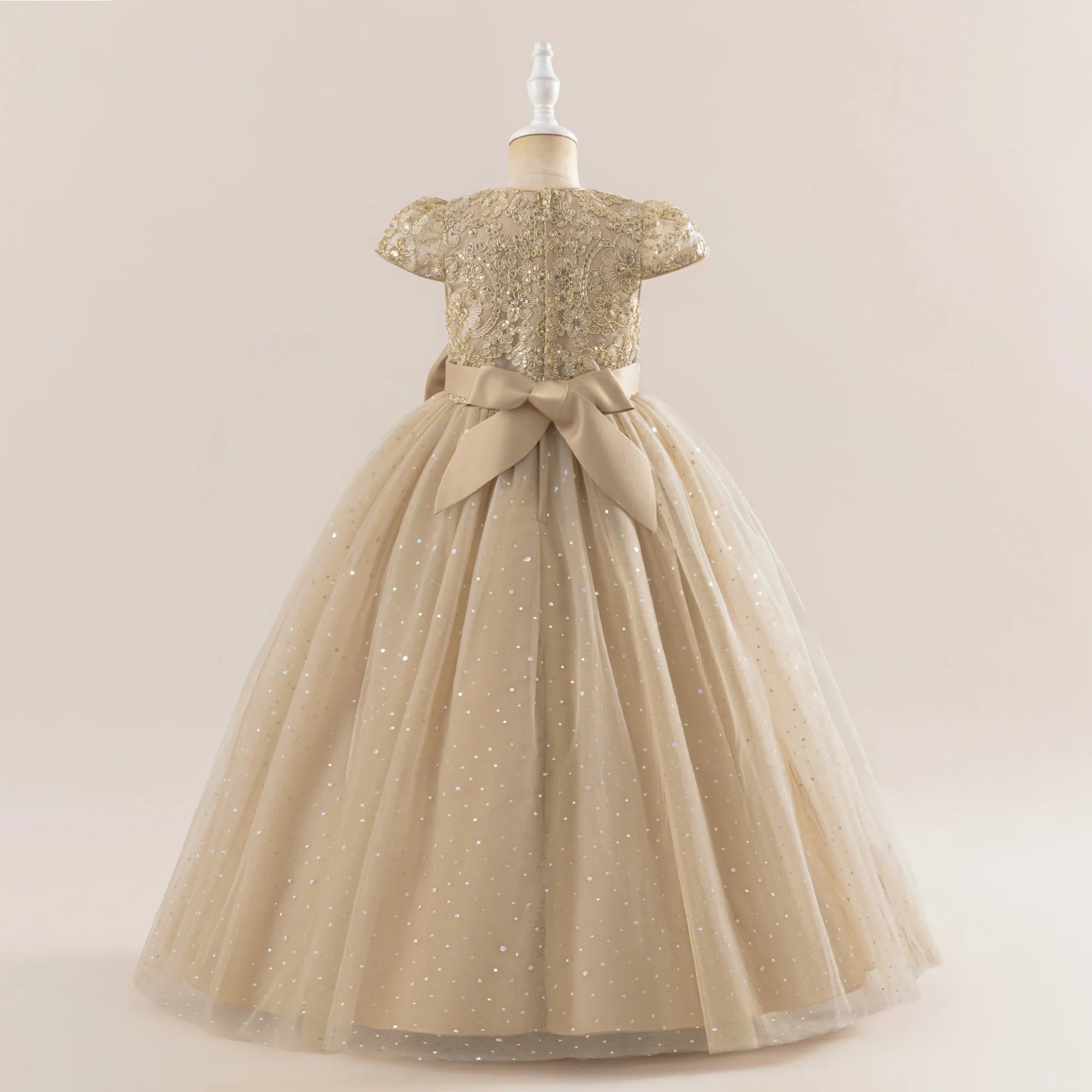 Elegant Bow Bridesmaid Party Girls Dress Sequin Flower Wedding Birthday Princess Dress Girl Tulle Prom Performance Gala Costumes