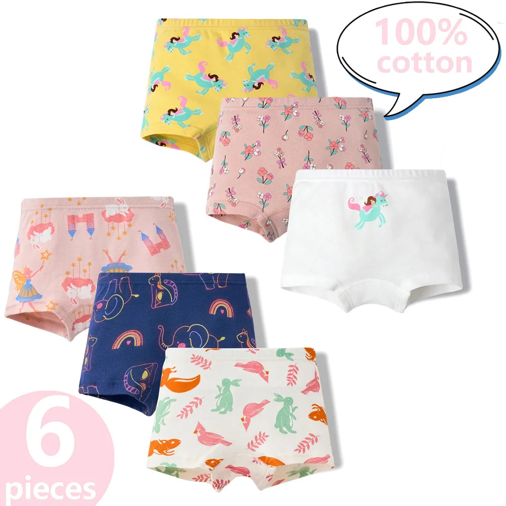 3/6 Pcs Children's Girls Panties Sets 100% Cotton Pretty Cartoon Unicorn Print Underwear For Girl Infant Undies Boxer Breathable