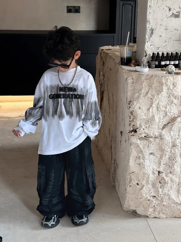 Loose and Casual Children's Clothing From 8 To 12 Years Boy Boys Wear T Shirt Kids Cartoon Fashion Spring Autumn Clothes T-shirt