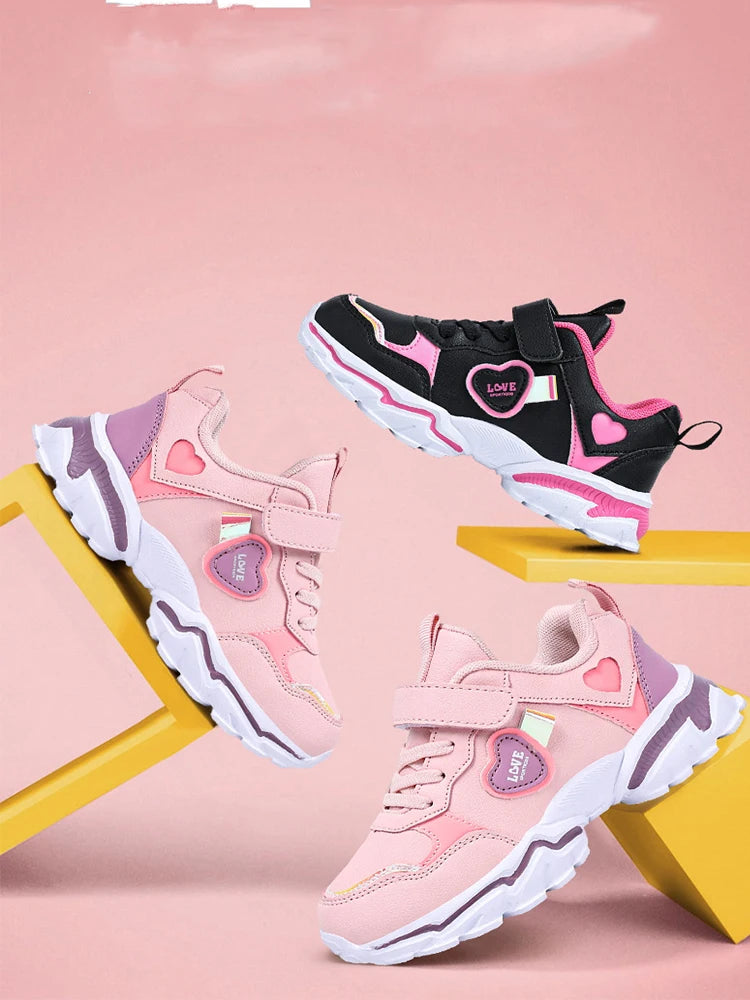 Girls' autumn and winter sports shoes, anti slip leather surface, elementary school students' spring outdoor shoes, middle-aged