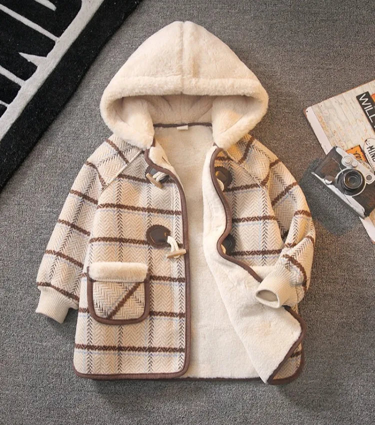 Boys Winter Wool Coat 2025 New Style Kids Thickened Fleece Lined Plaid Wool Jacket Thick Winter Clothing