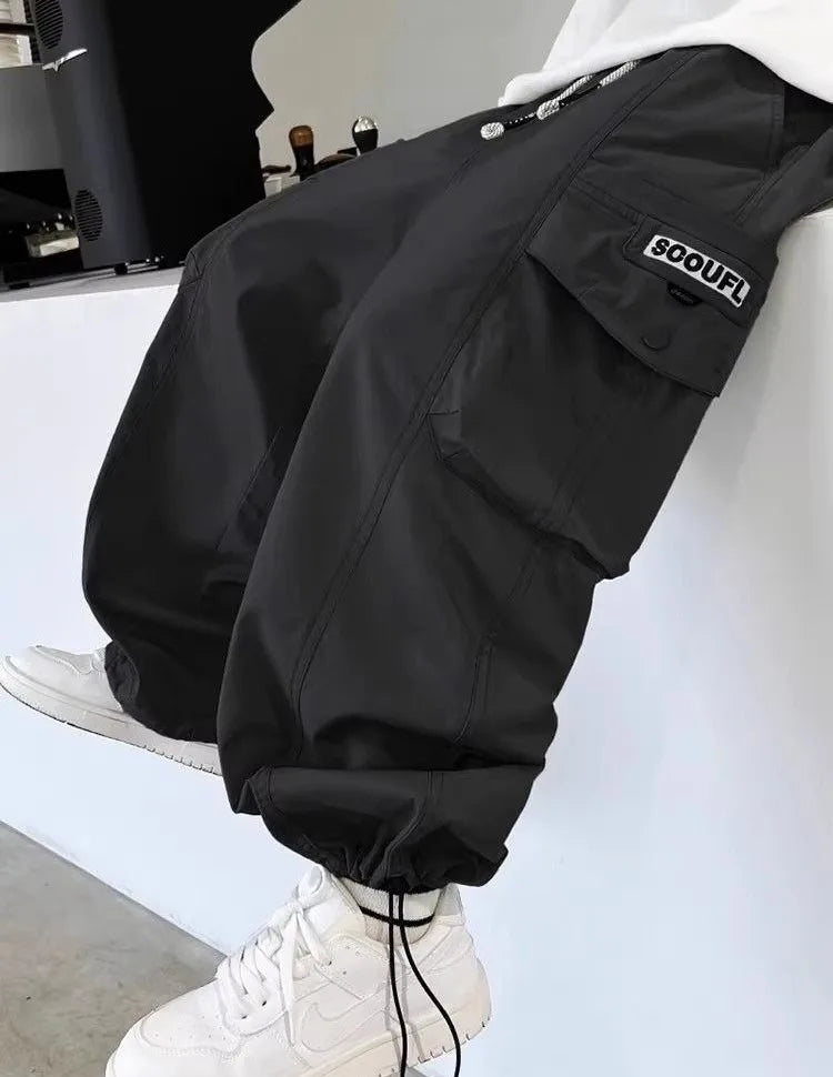 2025 Spring Autumn Boys' Cuffed Cargo Pants Straight Leg Cotton Stylish New Design