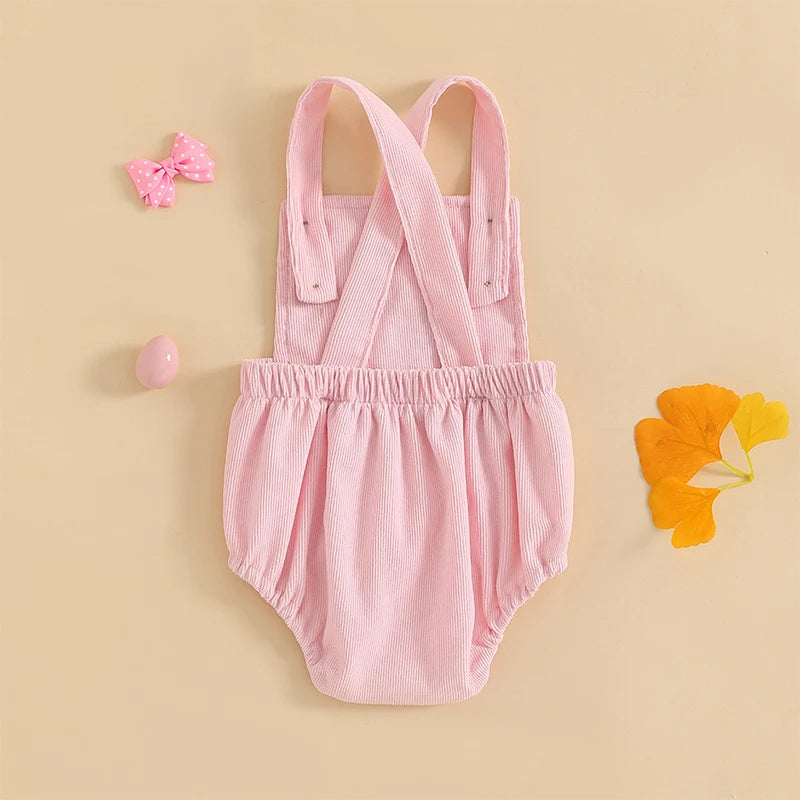 Infant Easter Jumpsuit with Sleeveless Design and Adorable Bunny Embroidery Cute Newborn Overall for Spring Celebrations
