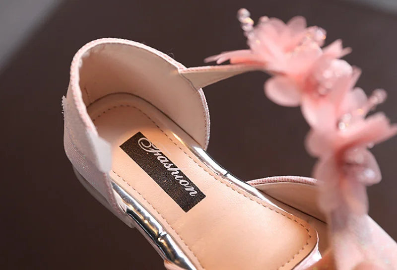 Girls Rhinestone Flower Shoes Low Heel Flower Wedding Party Dress Pump Shoes Princess Shoes For Kids Toddler