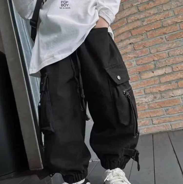 2025 New Boys' Cargo Pants Spring Autumn Casual Street Dance Cuffed Ankle Long Pants Toddler Boys