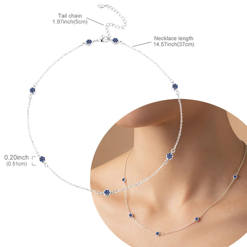 Original 925 Sterling Silver Blue Zircon Fine Necklace For Women Jewelry Gift Simple Design Necklace Match All Style Women