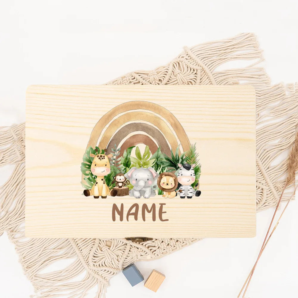 Personalised Forest Animal Rainbow Baby Memory Box Custom Wooden Box Newborn Shower Gift Baby Keepsake Box Umbilical Cord Box