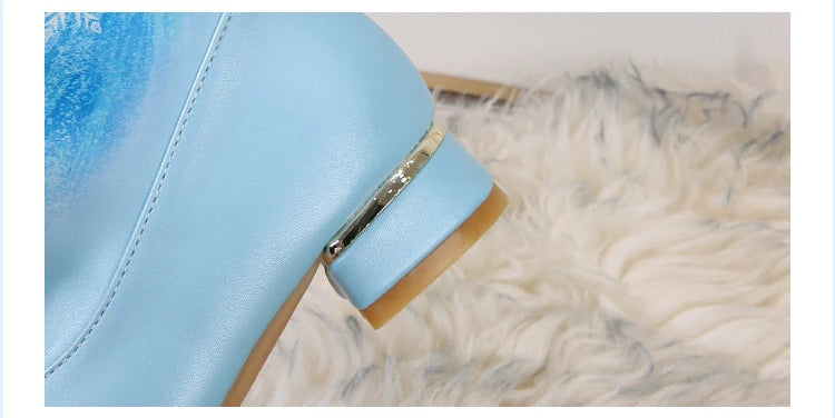 Disney Girls' Leather Boots Winter Cartoon Frozen Boots Side Zipper High Plush Princess Elsa Boots Warm Children's Boots Size 27