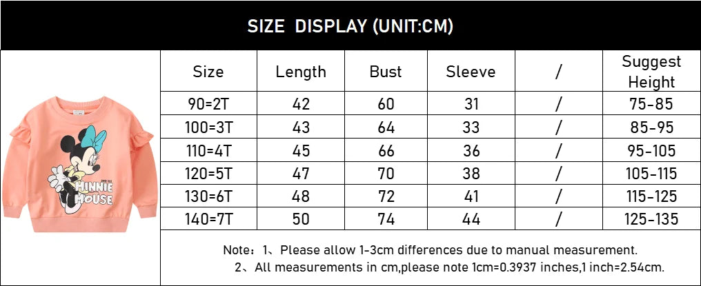 Spring Autumn Baby Girls Cartoon Minnie Mouse Cotton Sweatshirts Children Kids Long Sleeve Pullover Tops Tees Clothes 2-7 Years