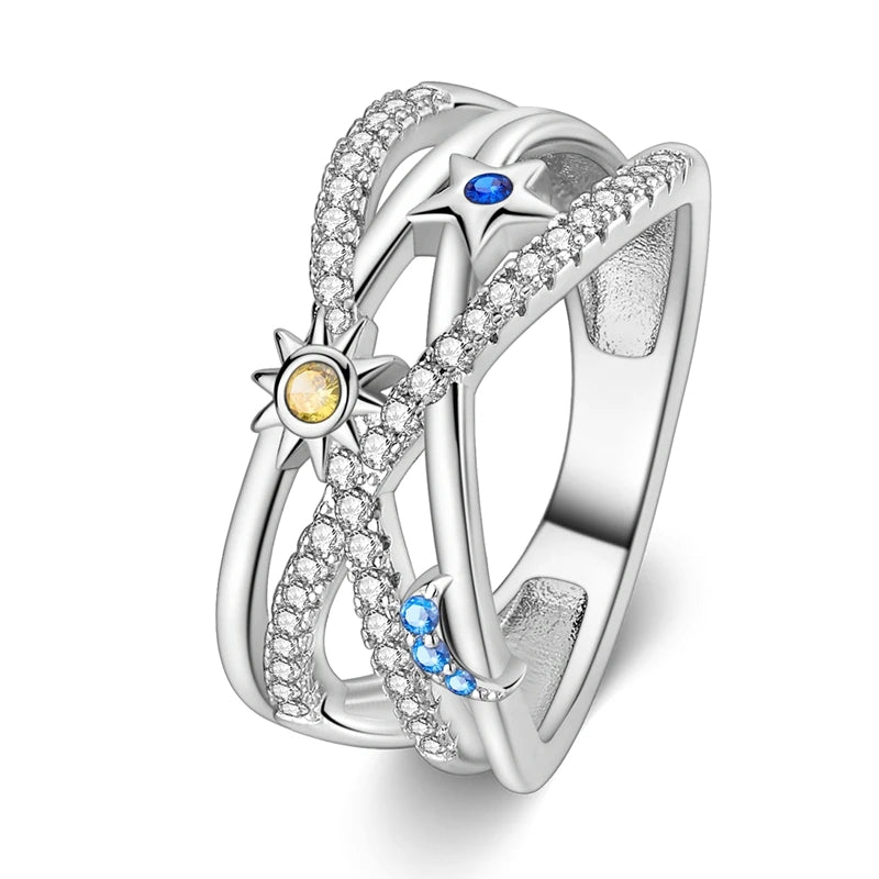 New Rings For Women 100% 925 Sterling Silver Star Moon Colorful Zircon Rings Fine Wedding Engagement Birthday Jewelry Gifts