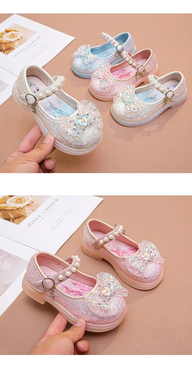 Disney Children's High Heel Princess Elsa Party LED Light Shoes Summer Girls Sandals Baby Girls' Crystal Blue Pink Shoes 23-34