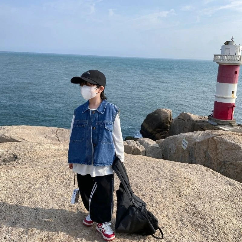 2025 New Boys Denim Vest Sleeveless Toddler Boys Spring Autumn Stylish Kids Jacket
