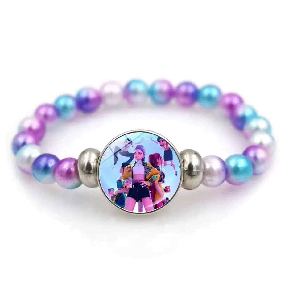 * K-Pop Demon Hunters Handmade Glass Bead Bracelet Huntr-x Rumi Zoey Mira Bangles Unisex Jewelry Accessories Fans Gift
