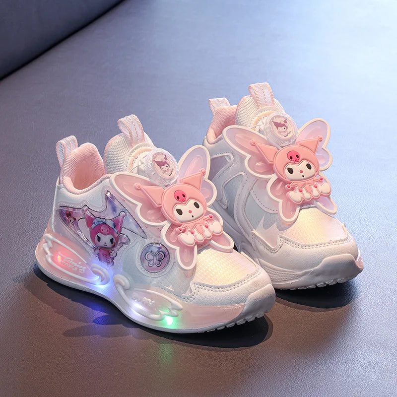Kids'Casual Shoes Sneakers Led Light Cartoon Kuromi PU Leather For Girls Anti-slip Breathable Pink Pruple Shoes Size 26-33