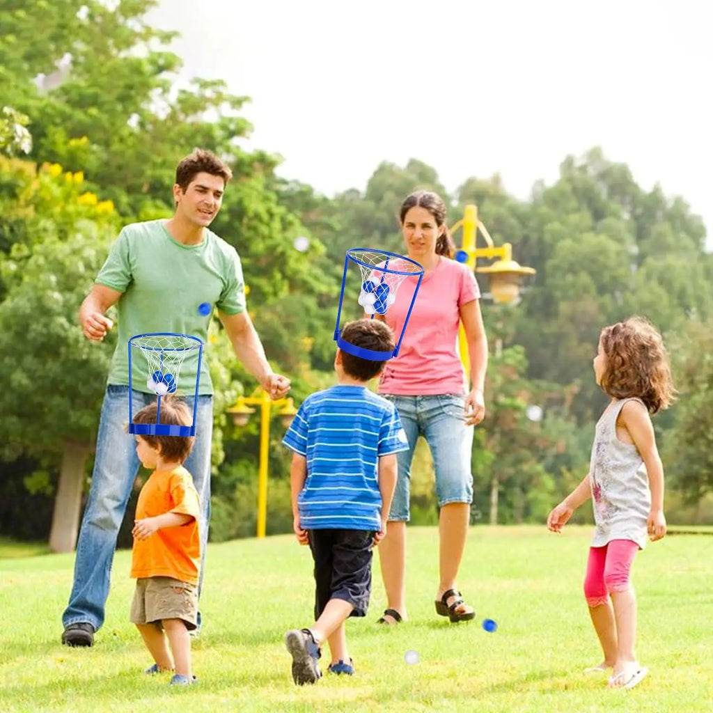 2 Pack Head Hoop Basketball Party Game for Kids Adults Adjustable Basket Net Headband with 20 Balls Fun Gift for Birthday