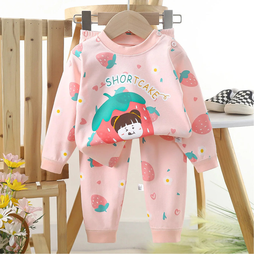 1pcs Children's Underwear Set Kids Soft Cotton Pajamas Boys Girls Baby Spring Autumn Cute Cartoon Long Sleeve Home Sleepwear