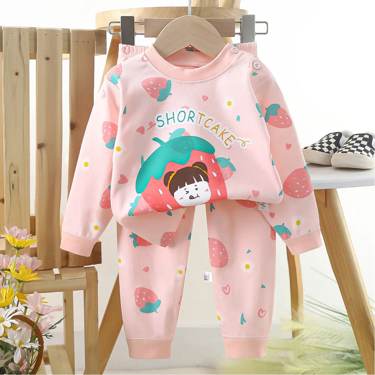 1pcs Children's Underwear Set Kids Soft Cotton Pajamas Boys Girls Baby Spring Autumn Cute Cartoon Long Sleeve Home Sleepwear