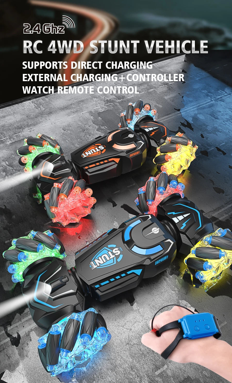 4WD RC stunt car rotation drift 2.4G wireless remote control car children's and boys sound and light toy car