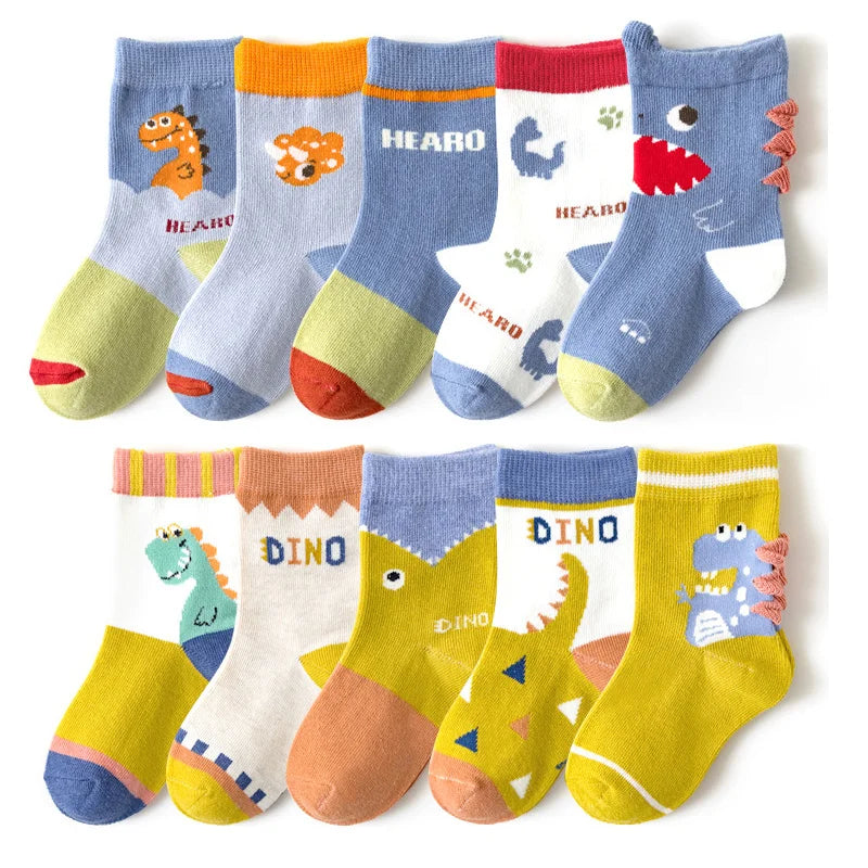 5/10 pairs Kids Casual Socks Sets for Boys 2025 New Cartoon Dinosaur Print Children Ankle Short Breathable Cotton Toddler Sock