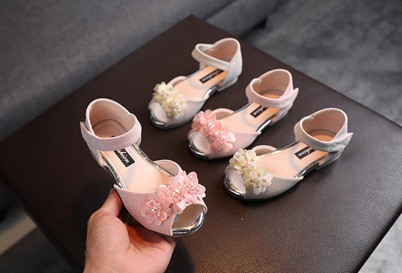 Girls Rhinestone Flower Shoes Low Heel Flower Wedding Party Dress Pump Shoes Princess Shoes For Kids Toddler