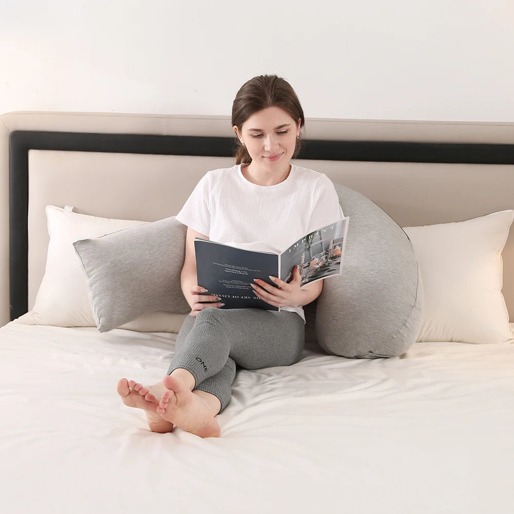 PANGDUBE 1.8KG Cotton J-shaped Pillow for Pregnant Women Sleeping Pillow Care for Pregnancy Breastfeeding Pillow for Pregnant