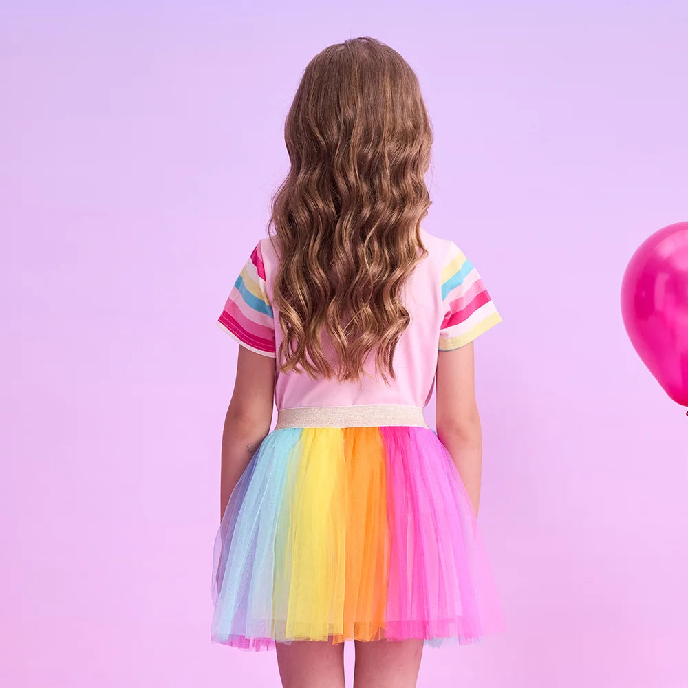 VIKITA Girls Mermaid Print Cartoon T Shirt Kids O Neck Summer Short Sleeve T Shirts Girls Pink Cotton Casual Tops and Tees Wear