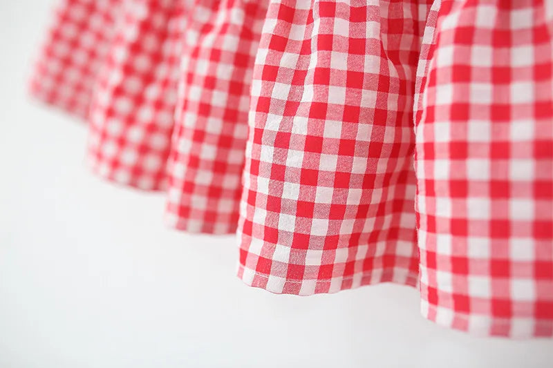 Summer New Simple Style Small Checkered Children'S Sleeveless Clothes, Sweet White Petal Lapel Baby Girl Dress (0-4 Years Old)