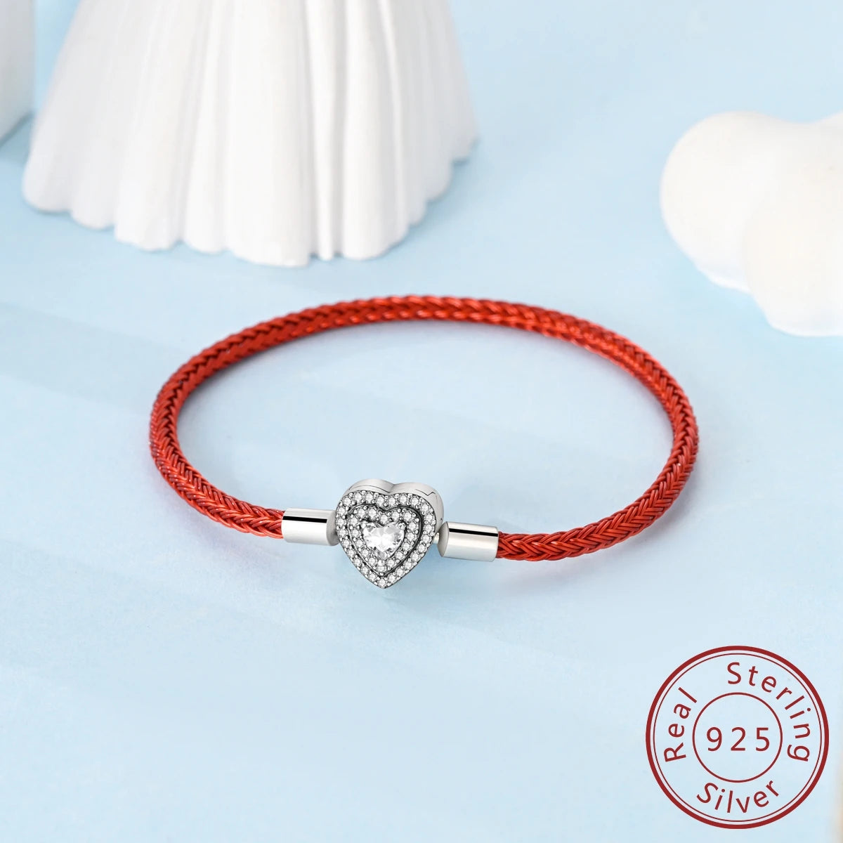 925 Sterling Silver Charm Bracelets For Woman Heart Shell Leather Rope Plait Bracelet Fit Beads Making  Fshion Jewelry Gift