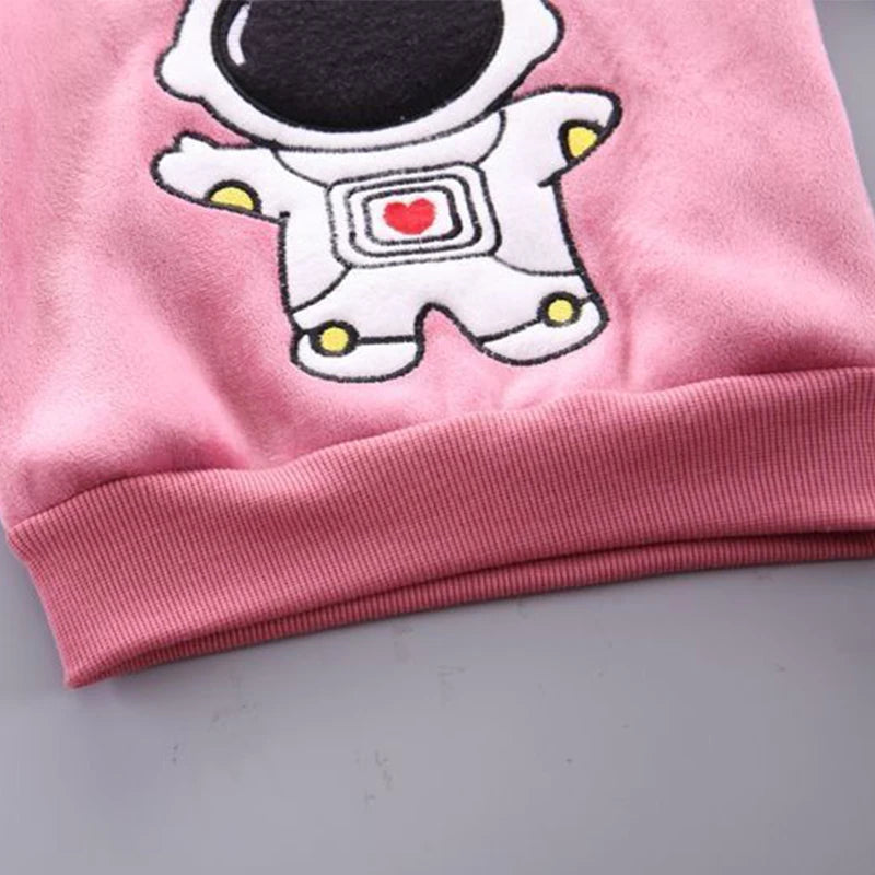 Baby Boys Clothes Sets Autumn Winter Thick Fleece Astronaut Hooded Vest Coat Pants 3Pcs for Kids Casual Outfits Girls Warm Suit