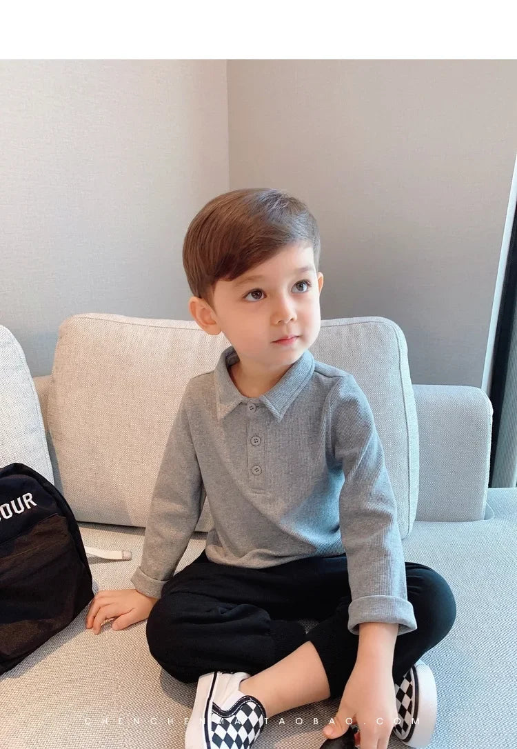 Boys Polo Shirts Long Sleeve Tops for Kids Solid Color Children T-shirt Cotton  Baby Tops Toddler Spring Autumn Outwear