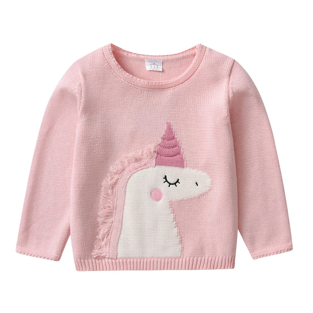 VIKITA Teengers Girls Sweater with Unicorn Kids Round Neck Autumn Spring Cozy Casual Pink Outfits Sweaters Children Clothing