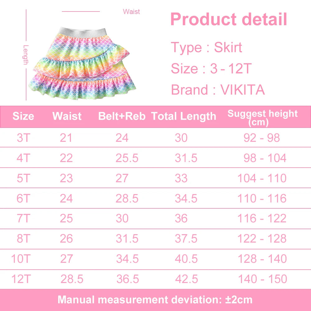VIKITA Kids Rainbow Mermaid Tiered Ruffle Skirt Girls Cute Fashion Colorful Shiny Party Traval School Dance Princess Mini Skirts