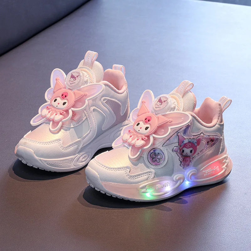 Kids'Casual Shoes Sneakers Led Light Cartoon Kuromi PU Leather For Girls Anti-slip Breathable Pink Pruple Shoes Size 26-33