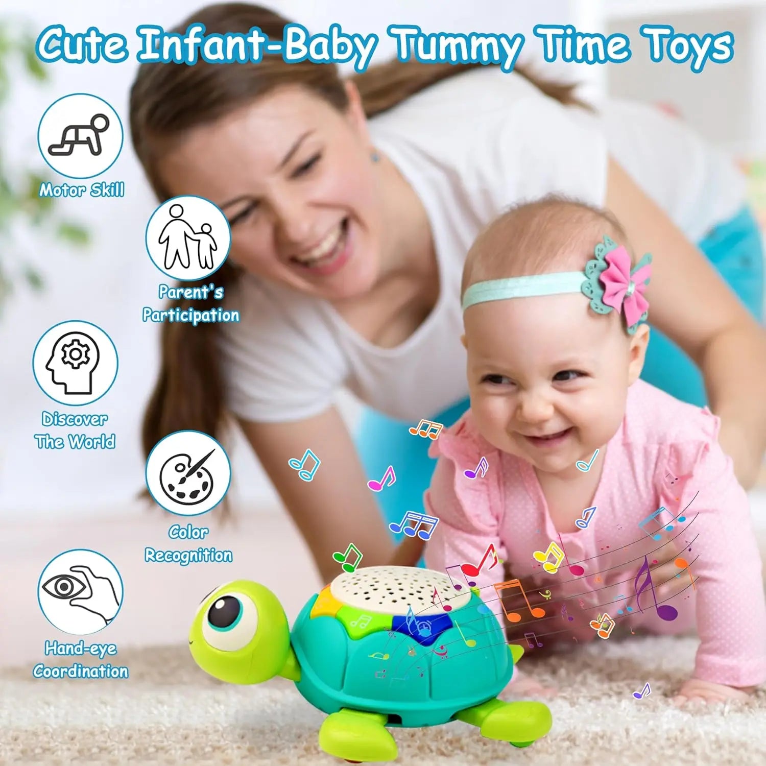 Baby Toys 5 in 1 Musical Projector Turtle Crawling Toys Tummy Time Infant Educational Toys for Boy Girl Birthday Christmas Gift